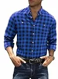 Meilicloth Trachtenhemd Herren Flanellhemd Kariertes Hemd Langarm Freizeithemd Baumwolle Oktoberfest Hemd Holzfällerhemd Herren Shirt Button Down Arbeitshemd Regular Fit Himmelblau XL