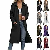 ZWDC Damen Langer Mantel mit Reißverschluss Taschen Frauen Elegante Lange Jacke mit Umlegekragen Seitenschlitz Freizeitjacke Übergangsjacke Übergroße Outdoorjacke für Büro Alltag Reisen Mode