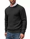 COOFANDY Herren Pullover Waffelstrick Strickpullover Winter Modern Einfarbig Männer Pulli mit Rundhals Schwarz L