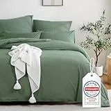 ATsense Bettwäsche 135x200 Baumwolle 2teilig, Stonewashed Bettwäsche-Sets Grün Ähnlich wie Leinen, Oeko-TEX, Hypoallergen und Atmungsaktiv, 1 Bettbezug und 1 Kissenbezug 80x80