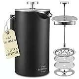 SILBERTHAL French Press Thermo 1 Liter - Kaffeebereiter Edelstahl - Doppelwandig isolierte Kaffeepresse für Outdoor - Kaffeekanne zum Verschenken