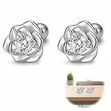 Blumen Ohrringe, Handmade Earrings, Kleine Rose Blumen Ohrringe, 925 versilberte einzelne Stein Ohrringe, 1 Paar Ohrringe Silber Zierliche Knorpel Tragus Helix für Damen Mädchen