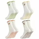 Newofview 4 Paar Pilates Socken Stoppersocken Damen 39-42 Rutschfeste Socken Damen Anti Rutsch Yoga Socken Grip Socks für Pilates Barre Ballett Tanz Trampolin Barfuß Essen