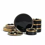 Christian Siriano Solene Steinzeug Geschirr-Set, 12-teiliges Teller- und Schüssel-Set, Geschirrset für 4 Personen, schwarz mit Goldrand, glänzende Oberfläche, nur Handwäsche