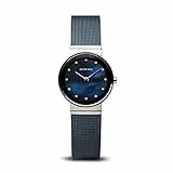 BERING Damen Quarz Uhr | Armbanduhr 26 mm silbernes Edelstahlgehäuse und blaues Zifferblatt | Milanaisearmband | Saphierglas | 5 ATM | 10126-307