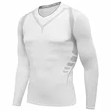 AMZSPORT Herren Kompressions-Shirt langärmlig Funktionsshirts Baselayer Langarm Weiß L