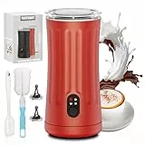 Ovetedot Milchaufschäumer, 4-in-1 Milchaufschäumer Elektrischer für Heißen und Kalten Milchschaum, Automatische Abschaltung Kaffee Aufschäumer für Latte, Macchiato, Cappuccino(Rot)