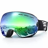 EXP VISION Snowboard Skibrille für Herren Damen Jugend, 100% UV400 Schutz Anti Beschlag über der Brille Winter Schneebrille mit sphärischer abnehmbarer Scheibe (Green)