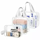 ZIOISNM 3 Stück Reise Kulturbeutel Transparent, Kulturtasche Damen Kosmetiktasche Durchsichtig, PVC Reise Waschtasche, Durchsichtige Tasche für Makeup, Flüssigkeiten & Hygieneartikel (Weiß)