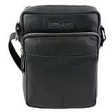 Pride and Soul 47535 - Umhängetasche Port, Schultertasche mit Handyfach für gängige Smartphones, Handytasche zum Umhängen, Universal Ledertasche, Mini Bag Tasche ca. 18 x 25 x 6 cm, Schwarz