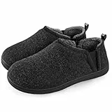 Snug Leaves Men's Fuzzy Faux Wool Memory Foam Slippers Non-Slip indoor Faux Sherpa Slippers with Double-Sided Elastic Inserts Grau,44-45 EU