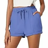 Shorts M mit einfarbiger, lässiger Tasche Kordelzug, stilvolle Strandshorts mit Leinwandbindung Fashion Shorts (Blue, M)
