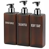 Segbeauty Seifenspender, 3 Stück 500 ml Seifenspender Set mit Etiketten für Shampoo Conditioner Body Soap, Shampoo Flaschen zum befüllen für Küche und Bad, Bernstein