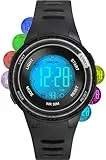 Edillas 7 Farben Kinderuhr Junge Mädchen,Armbanduhr Kinder Digitaluhr mit wasserdichte Schulanfang Geschenke für Kinder Sports Outdoor Uhr (Schwarz)