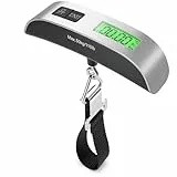 deleyCON Digitale Kofferwaage Gepäckwaage mit Display (bis 50kg, Inkl. Batterie) Tragbare Waage mit Haken für Reisen Koffer Küche Angeln Hängewaage Fischwaage mit TARA Funktion Silber/Schwarz
