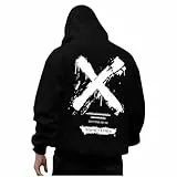 KOG Hoodie für Herren Backprint Hooded Sweatshirt Tie-Dye Muster Hoodies Warme Oberteil Teenager Bekleidung Warmes Sweatshirt mit Kapuze Basic Langarmshirt Baumwolle Kapuzenpullover Schwarz M