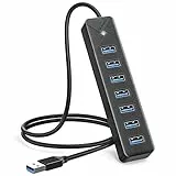 GiGimundo PG7U USB Hub 3.0, 7-Port USB Verteiler, 50CM Kabel mit 5V/3A Stromeingang, Mehrfach USB Stecker für PC Laptop, älteres MacBook, PS4, PS5, Flash Drive, Tastatur, Maus, 50-BK-EU（50CM