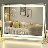 LuxeVue Kosmetikspiegel mit Lichtern, Tisch oder Wandmontage, mit Touch-Funktion, 3 Farben, dimmbar, einstellbare,Abnehmbarer 15-facher Vergrößerung, großer LED-Make-up-Spiegel für Schlafzimmer