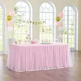 NSSONBEN Tüll-Tischrock, Rosa, flauschiges Tischröckchen, für Babyparty, Geburtstagsparty, Hochzeitsbankett, Tischdekorationen (183 x 77 cm (L x H))