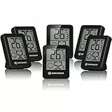 Bresser 6er Set Thermometer Hygrometer - Digitales Raumthermometer für Kontrolle Innenraum Luftfeuchtigkeit, Kühlschrankgeeignet, Wandmontage und Magnet, Schimmelvorbeugung - Indikator Smiley, Schwarz