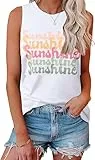 VEUNCOS Damen Tops Sexy Ärmellose T Shirt Rundhals Sommer Oberteile Monogramm Motiv Läsige Tank Top Sommermode Damen Weiß-L7 XXL