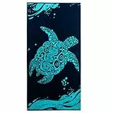 DecoKing Strandtuch groß 90x180 cm Strandlaken 100% Baumwolle Frottee Velours Badetuch Pflegeleicht weich und saugfähig Schnelltrocknendes Strand Handtuch blau dunkelblau Marineblau weiß Turtle