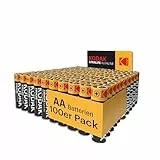 KODAK AA Alkali Batterien 1,5V (100 Stück) Hochleistungsbatterien Bis Zu 145% längere Lebensdauer, 10 Jahre lagerfähig