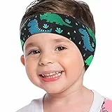 MoKo Schwimmen Stirnband, Neopren Schwimmband Ohrenband Wasserdichtes Kopfband Haarband mit Hohe Elastizität und Klettverschluss Ohrenschutz Band für Kinder Alter 1-2, M Größe-Blau Nashorn&Dinosaurier