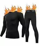 FORVEVO Thermounterwäsche Herren, Winter Warme Skiunterwäsche, Unterwäsche Set, Funktionswäsche Thermounterhemd Thermounterhose mit Warm Weich für Männer(Schwarz02,XL)