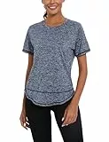 Migcaput Damen T-Shirt Kurzarm Sport Laufshirts Sportshirt Fitness Leichtes Yoga Activewear Atmungsaktiv Schnelltrocknendes Gym Shortsleeve Rundhalsausschnitt Oberteile