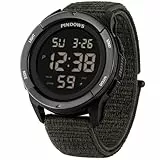 PINDOWS Herren Digitaluhr Sportuhr, Große Taktische Armbanduhr mit Nylon Klettverschluss, 50M Wasserdicht, LED-Licht & Stoppuhr, Robuste Outdoor Uhr für Arbeit, Laufen und Fitness