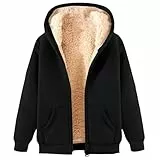 KOG Fleecejacke Damen Jacken Mode Fleecemantel Vliesjacke Einfarbig Oberteil Frauen Sweatjacke Teddy Jacken Teenager Zipper Jacke Baumwolle Schwarz L
