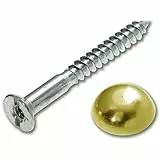 Merriway BH02142 Spiegelschraube mit Messing-Hut und Unterlegscheiben 38 mm, Verzinkt, Weiß, 4 Stück