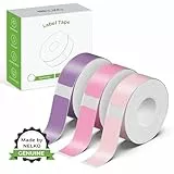 NELKO Original P21 Etikettenband-Ersatz, adaptiertes Etikettendruckpapier, 14 x 40 mm, Standard-laminiertes Büro-Etikettierband, Mehrzweck-Band, P21, 180 Klebeband/Rolle, 3 Rollen, lila/rosa/rosa