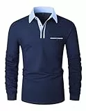 LIUPMWE Poloshirt Herren Langarm Getäfelt T Shirts Männer Hemd T-Shirt Slim Fit Golf Sports,L,Blau-43