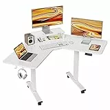FEZIBO Einzelmotor L-förmiger Elektrischer Stehschreibtisch, 120 cm Steh-Ecke-Schreibtisch mit monitorständer, Weißer Rahmen/Weiß Tischplatte