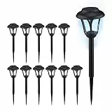 Relaxdays Solarlampen 12er Set, LED Solarlicht mit Erdspieß, HD: 39 x 11 cm, Moderne Gartenbeleuchtung, draußen, schwarz, Kunststoff, Pack