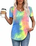 MOLERANI T-Shirts für Damen Kurzarm Oberteile Soft T-Shirt mit Rundhalsausschnitt Loose Casual Sommer Tops Regenbogen XL