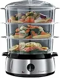 Russell Hobbs Dampfgarer [normale Größe] 9,0l (60 Minuten Timer + Abschaltautomatik, 3 spülmaschinengeeignete Dampfgarbehälter + Reisschale/Reiskocher + 6 Eierhalter/Eierkocher, BPA-frei) 19270-56