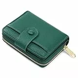 ANYWN Geldbörse Damen klein aus Weichem Leder, Kleines Portemonnaie Damen, Mini Geldbeutel mit Großes Zipper Münzfach TiefGrün