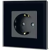 TAWOIA Schuko Steckdose, EU-Standard 1 Fach Glas Unterputz Steckdose 16Amp 250 V, Wandsteckdose mit Kristallglasplatte Schwarz 86×86mm