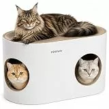 PetRhein Kratzbrett für Katzen aus Kratzpappe,3-in-1 großes Katzenhöhle mit Kratzmatte & Katzenbett – 64 x 35 x 36 cm– Stabiles Kratzpappe, Minimalistisches Kratzmöbel für Katzen