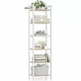 VASAGLE Regal, Bücherregal, Standregal, DVD-Regal, mit 6 Ebenen, Büroregal, offene Ablagen, für Büro, Wohnzimmer, Schlafzimmer, Küche, 30 x 40 x 186 cm, naturbeige-mattweiß LLS101N01