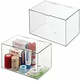 mDesign Kosmetik Organizer – praktische Kosmetikaufbewahrung aus Kunststoff mit Klappdeckel – stapelbare Kunststoffbox zur Aufbewahrung von Kosmetik und Make-up – 2er-Set – durchsichtig