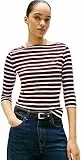 Tommy Hilfiger Damen Langarmshirt New Cody Slim U-Boot-Ausschnitt, Mehrfarbig (Deep Burgundy/Ecru STP), L