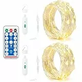 Bigzom Lichterkette Batterie Wiederaufladbar,2x100LEDs Lichterkette 10m mit Fernbedienung und USB-Ladeschnittstelle,USB Lichterkette für Innen Außen Party Hochzeit Weihnachten Deko(Warmweiß,2 Stück)