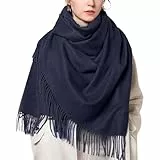 Figarge Schal Damen Winter Warm Herbst Winter unifarben Baumwolle mit quasten Pashmina Schals und Wraps Winter Wollschal Warmes Feinstrick Winter Schal und Tücher für abendkleid (Marineblau)
