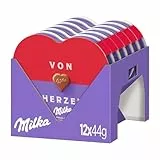 Milka I love Milka Pralinen – Herzförmige Alpenmilch-Schokolade mit feiner Haselnuss-Nougat-Crème-Füllung – 12 x 44g