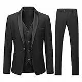 YOUTHUP Herren 3 Teiliger Slim Fit Anzüge Hochzeit Party Herrenanzug Schalkragen Smoking Sakko Hose Weste, Schwarz, XXL