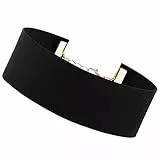 Flongo Velvet Samt Choker Damen Halsband schwarz mit gold O Ringe Anhänger punk goth gothic Halskette Kette Band Elastisch 18mm Breite Verstellbar Für Frauen Mädchen Herren Halloween Kostüm